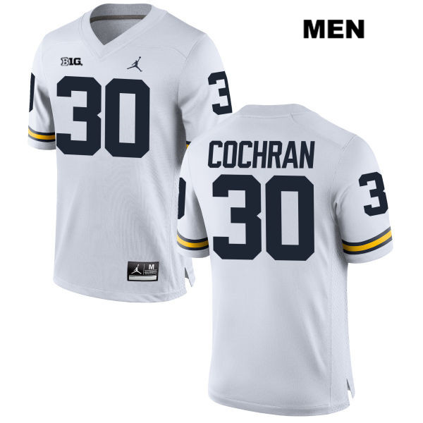 Men's NCAA Michigan Wolverines Tyler Cochran #30 White Jordan Brand Authentic Stitched Football College Jersey BD25Q32SN